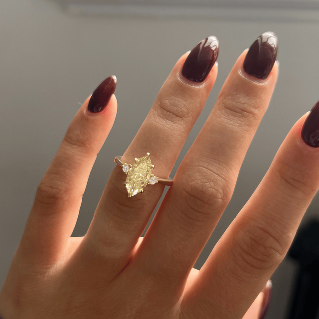 2.10 Carat Yellow Marquise Diamond Trilogy Engagement Ring in Yellow Gold - Clare
