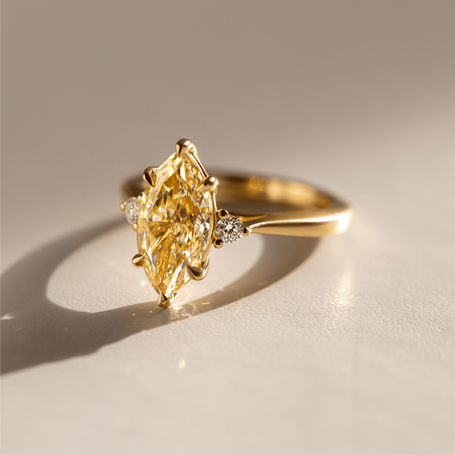 2.10 Carat Yellow Marquise Diamond Trilogy Engagement Ring in Yellow Gold - Clare