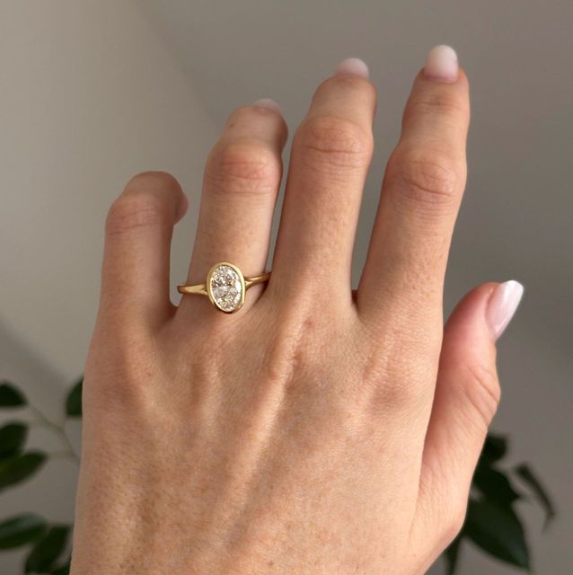 1.58 Carat Lab Grown Oval Bezel Set Solitaire Engagement Ring In Yellow Gold - London