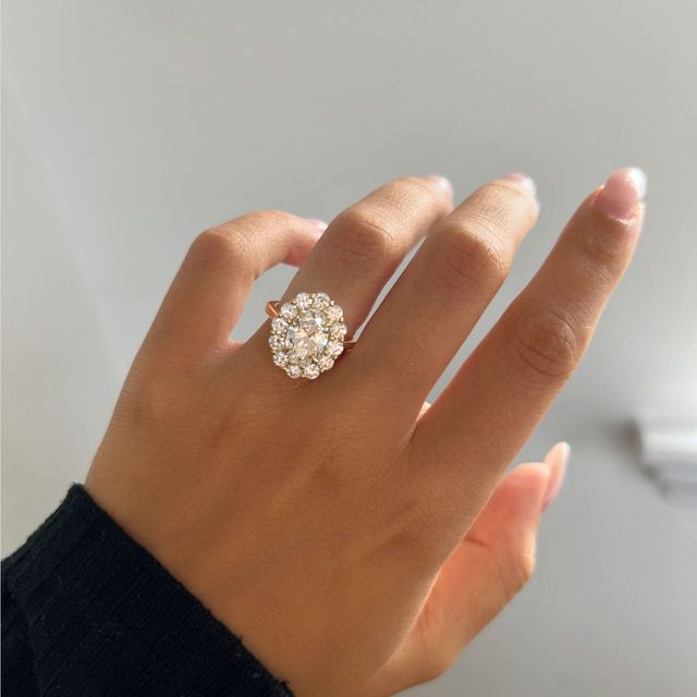 2.10 Carat Lab Grown Oval Diamond Cluster Engagement Ring in Yellow Gold - Marisol