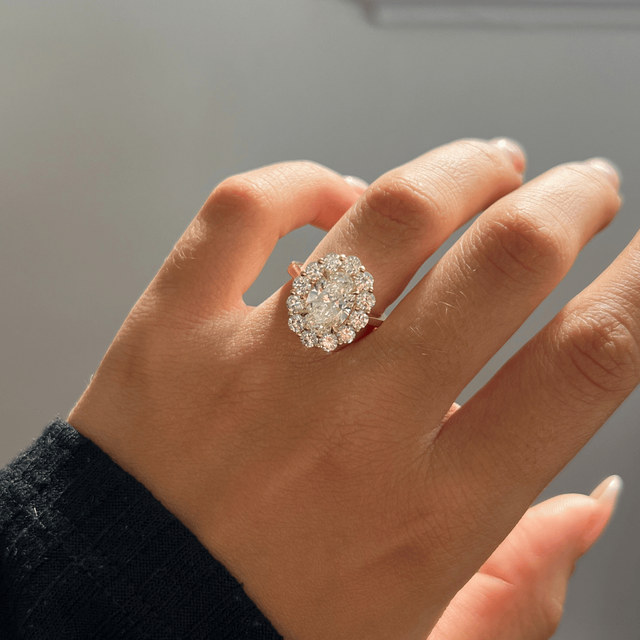 2.10 Carat Lab Grown Oval Diamond Cluster Engagement Ring in Yellow Gold - Marisol
