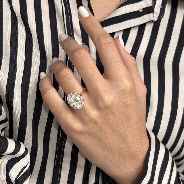 4.00 Carat Lab Grown Oval Diamond Cluster Engagement Ring in Yellow Gold - Marisol