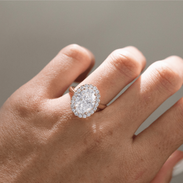 4.00 Carat Lab Grown Oval Diamond Cluster Engagement Ring in Yellow Gold - Marisol