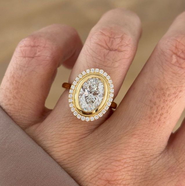 2.51 Carat Lab Grown Oval Diamond Halo Engagement Ring in Yellow Gold - Suri
