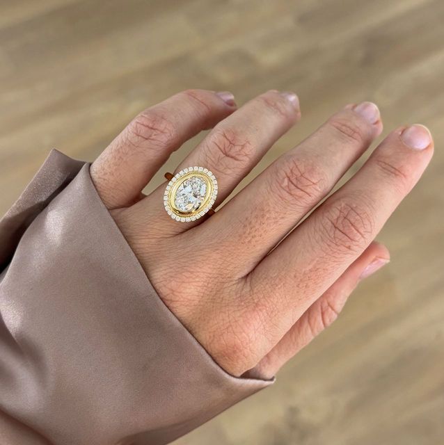 2.51 Carat Lab Grown Oval Diamond Halo Engagement Ring in Yellow Gold - Suri