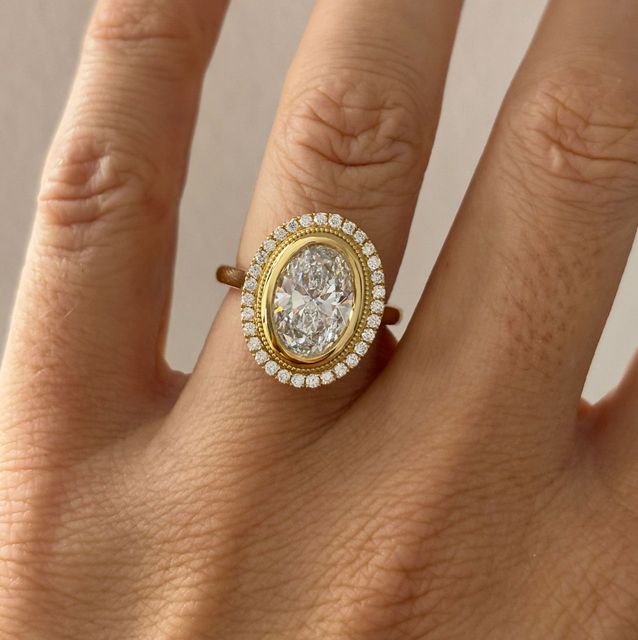 2.51 Carat Lab Grown Oval Diamond Halo Engagement Ring in Yellow Gold - Suri