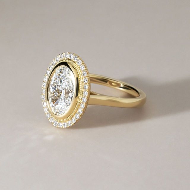 2.51 Carat Lab Grown Oval Diamond Halo Engagement Ring in Yellow Gold - Suri