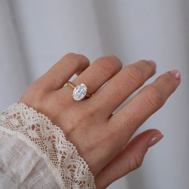 2.56 Carat Lab Grown Oval Diamond Hidden Halo Engagement Ring in Yellow Gold - Juliette