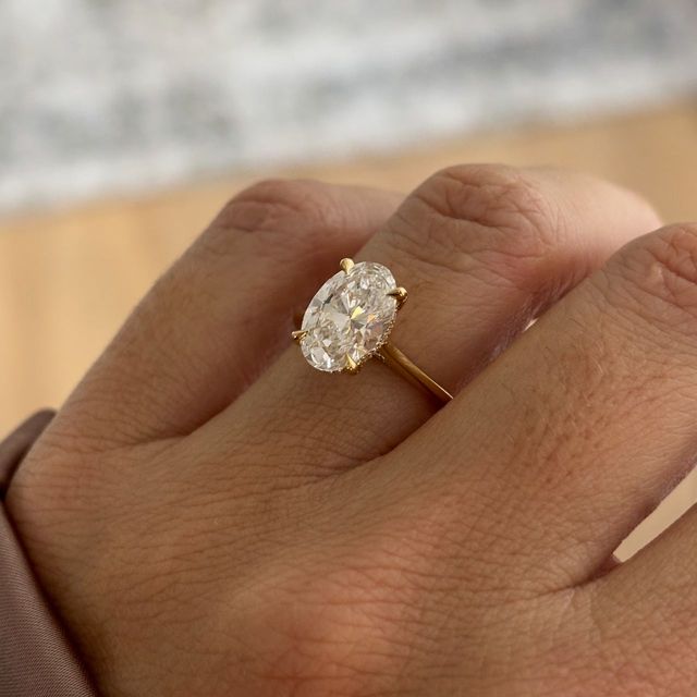 2.56 Carat Lab Grown Oval Diamond Hidden Halo Engagement Ring in Yellow Gold - Juliette