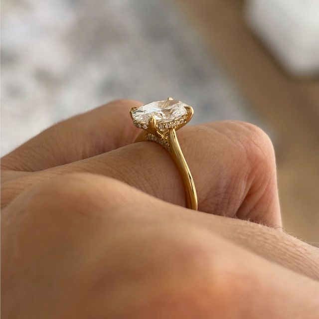 2.56 Carat Lab Grown Oval Diamond Hidden Halo Engagement Ring in Yellow Gold - Juliette