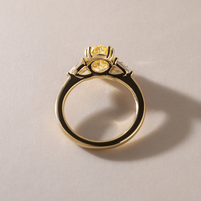 2.20 Carat Yellow Oval Diamond Trilogy Double Claw Engagement Ring in Yellow Gold - Vivian