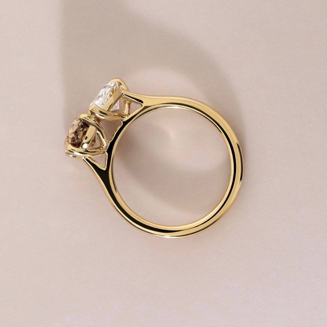 Toi Et Moi Natural Pear And Oval Brown Diamond Engagement Ring in Yellow Gold