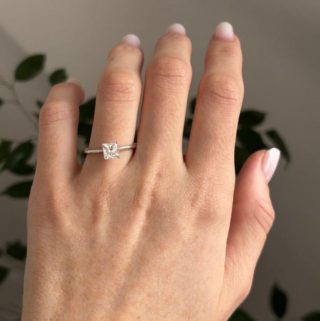 1.20 Carat Natural Princess Diamond Solitaire Engagement Ring in White Gold - Jessie
