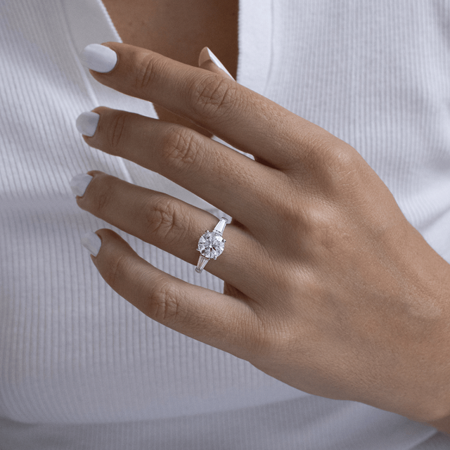 2.00 Carat Lab Grown Round Diamond Trilogy Engagement Ring in White Gold - Jemima