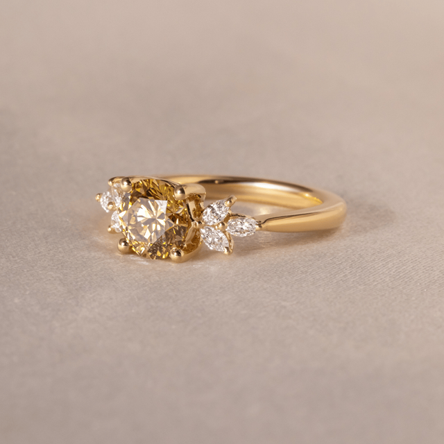 1.00 Carat Yellow Brown Round Diamond Cluster Engagement Ring in Yellow Gold - Adriana