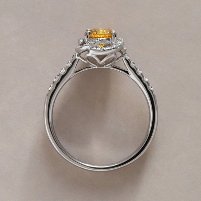 1 Carat Natural Round Yellow Sapphire Halo Engagement Ring in White Gold