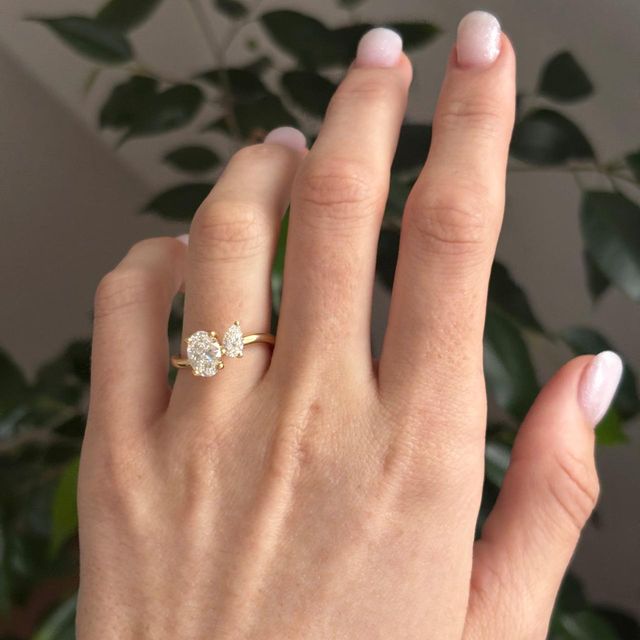 Lab Grown Oval And Pear Diamond Toi Et Moi Engagement Ring in Yellow Gold