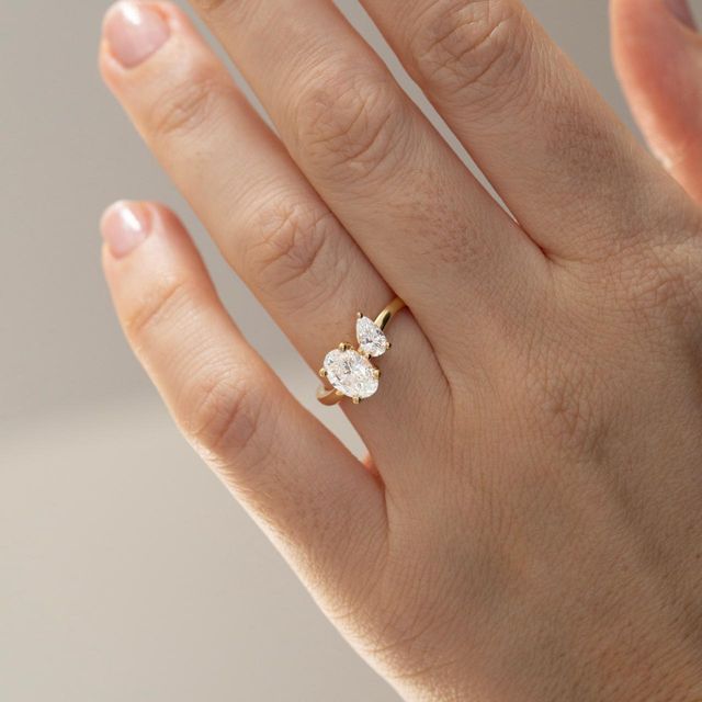 Lab Grown Oval And Pear Diamond Toi Et Moi Engagement Ring in Yellow Gold