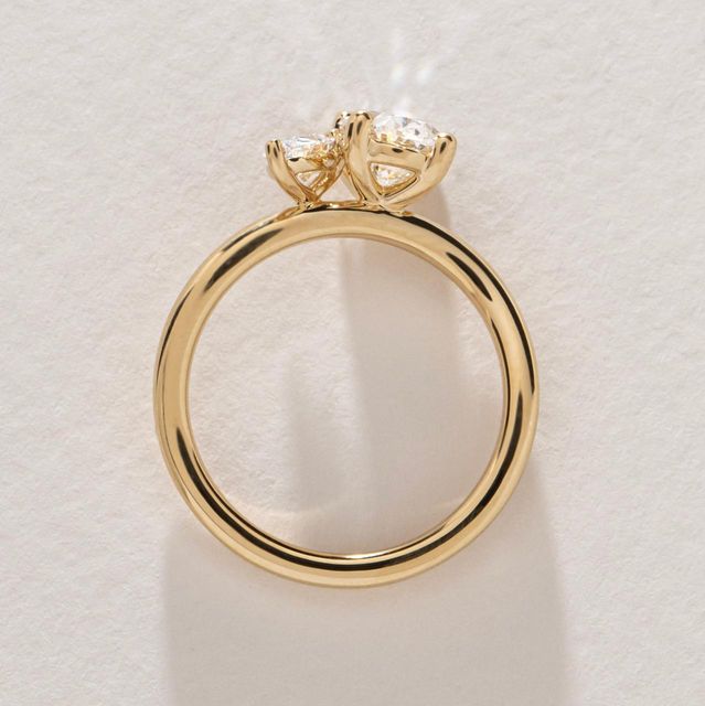 Lab Grown Oval And Pear Diamond Toi Et Moi Engagement Ring in Yellow Gold