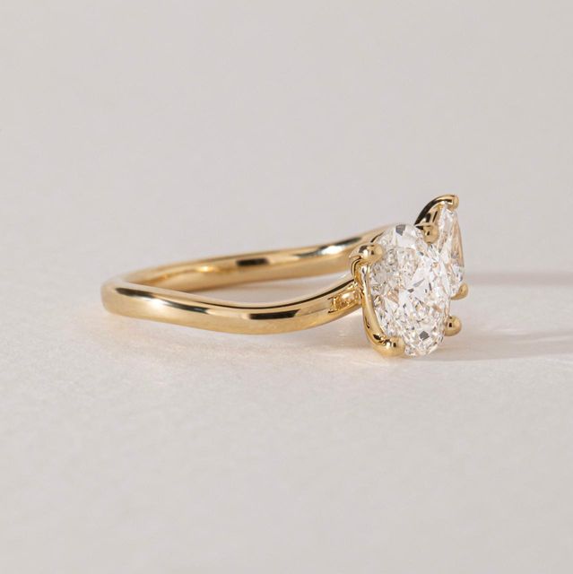 Lab Grown Oval And Pear Diamond Toi Et Moi Engagement Ring in Yellow Gold