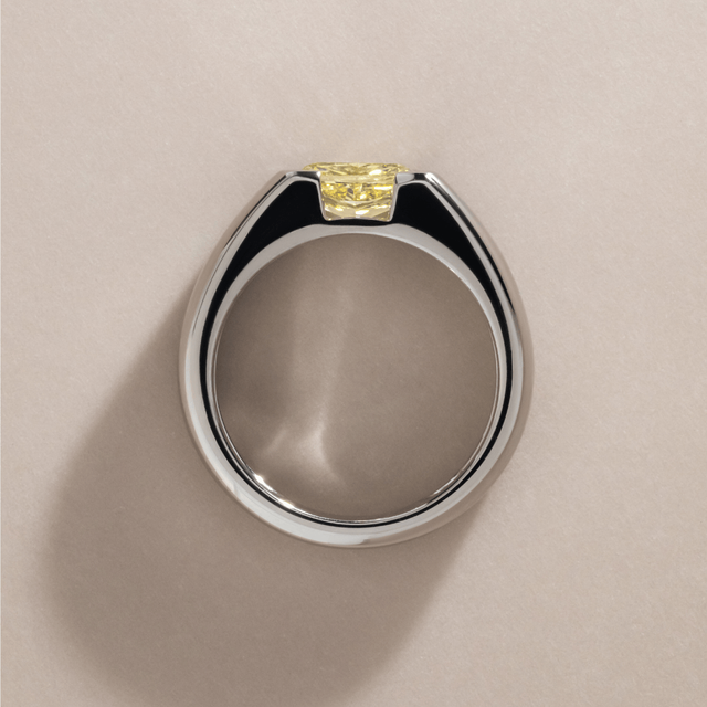 1.90 Carat Elongated Cushion Yellow Diamond Men's Open Bezel Ring in Platinum - Jarred