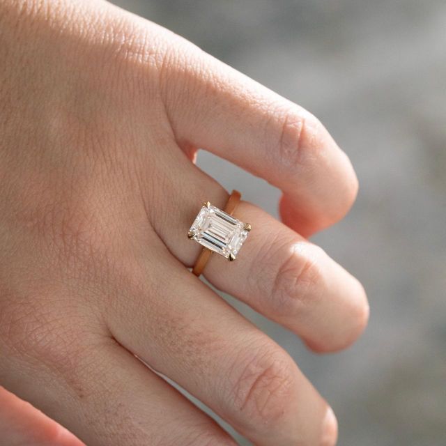 3.89 Carat Lab Grown Emerald Cut Diamond Solitaire Engagement Ring in Yellow Gold - Avery