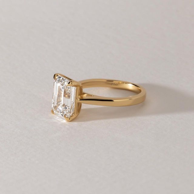 3.89 Carat Lab Grown Emerald Cut Diamond Solitaire Engagement Ring in Yellow Gold - Avery