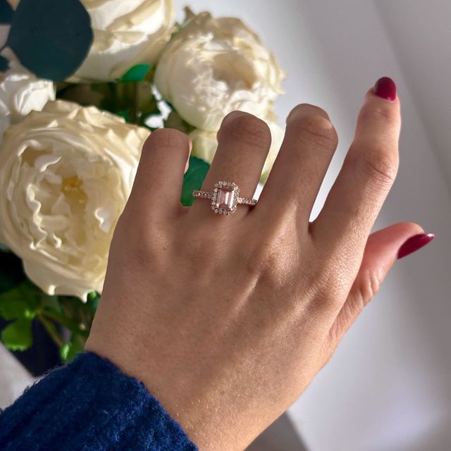2.20 Carat Emerald Pink Diamond Halo Engagement Ring in Rose Gold - Maya