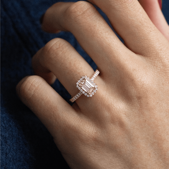2.20 Carat Emerald Pink Diamond Halo Engagement Ring in Rose Gold - Maya