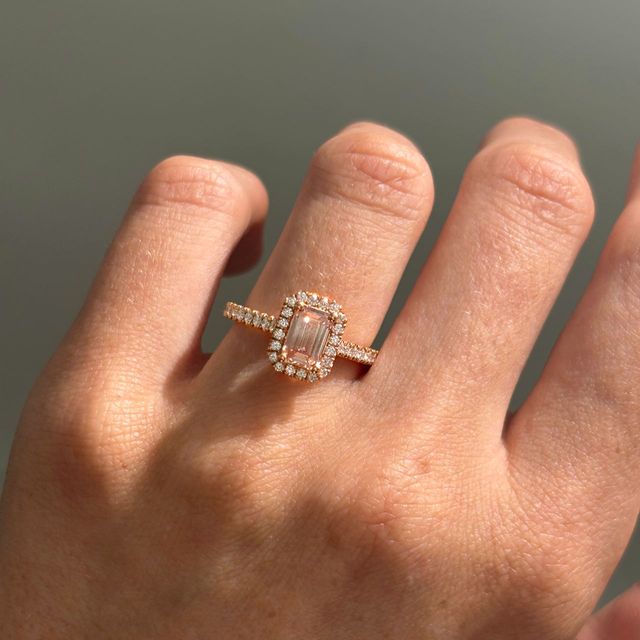 2.20 Carat Emerald Pink Diamond Halo Engagement Ring in Rose Gold - Maya