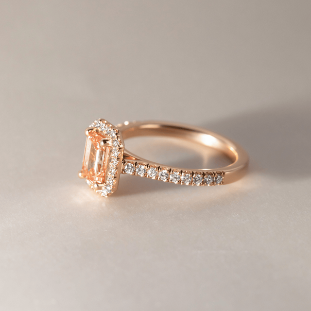 2.20 Carat Emerald Pink Diamond Halo Engagement Ring in Rose Gold - Maya