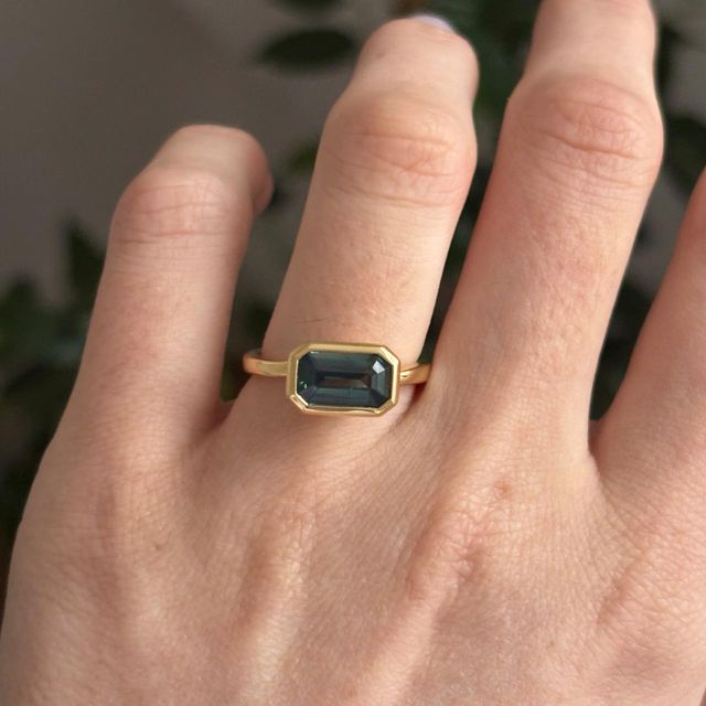 2.12 Carat Natural Emerald Teal Sapphire Bezel Set Engagement Ring in Yellow Gold - Sydney