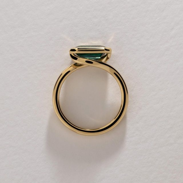 2.12 Carat Natural Emerald Teal Sapphire Bezel Set Engagement Ring in Yellow Gold - Sydney