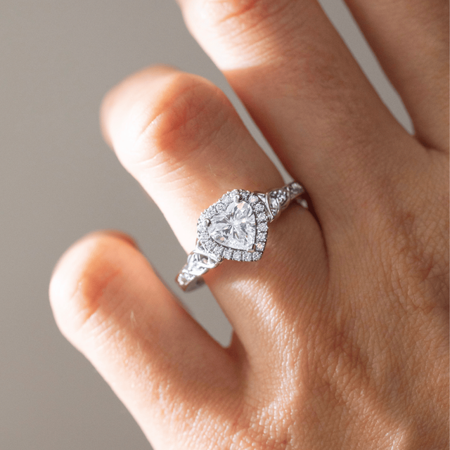 1.10 Carat Lab Grown Heart Diamond Celtic Halo Engagement Ring in Platinum - Maeve