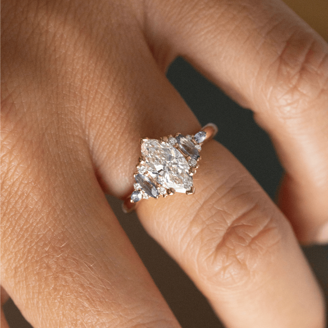 1.20 Carat Lab Grown Marquise Diamond Cluster Engagement Ring in Yellow Gold - Lucia