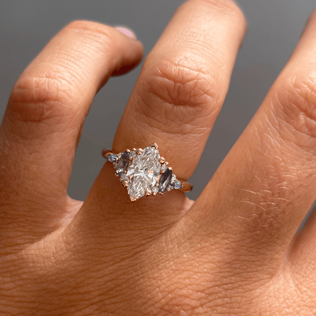 1.20 Carat Lab Grown Marquise Diamond Cluster Engagement Ring in Yellow Gold - Lucia