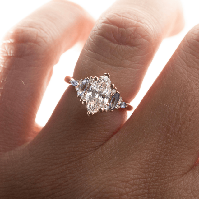 1.20 Carat Lab Grown Marquise Diamond Cluster Engagement Ring in Yellow Gold - Lucia