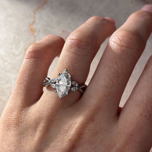 2.50 Carat Lab Grown Marquise Diamond Floral Engagement Ring in Platinum - Vina