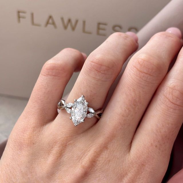 2.50 Carat Lab Grown Marquise Diamond Floral Engagement Ring in Platinum - Vina