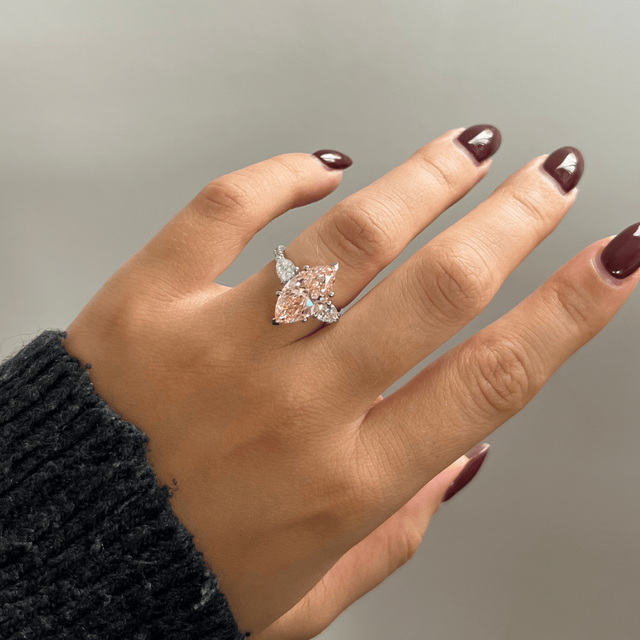 4.00 Carat Marquise Pink Diamond Trilogy Engagement Ring in Platinum - Vivian