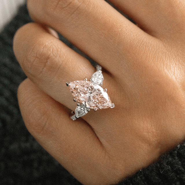4.00 Carat Marquise Pink Diamond Trilogy Engagement Ring in Platinum - Vivian