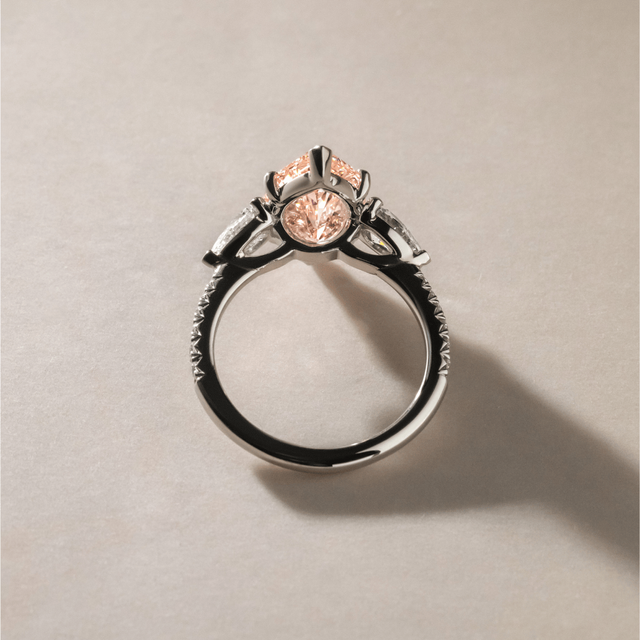 4.00 Carat Marquise Pink Diamond Trilogy Engagement Ring in Platinum - Vivian