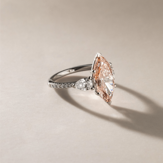 4.00 Carat Marquise Pink Diamond Trilogy Engagement Ring in Platinum - Vivian