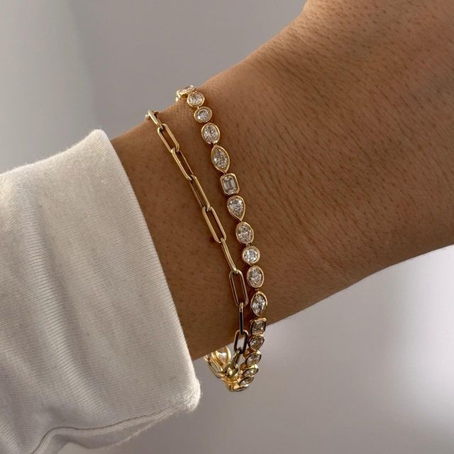 4.80 Carat Lab Grown Multi Diamond Bezel Set Bracelet in Yellow Gold