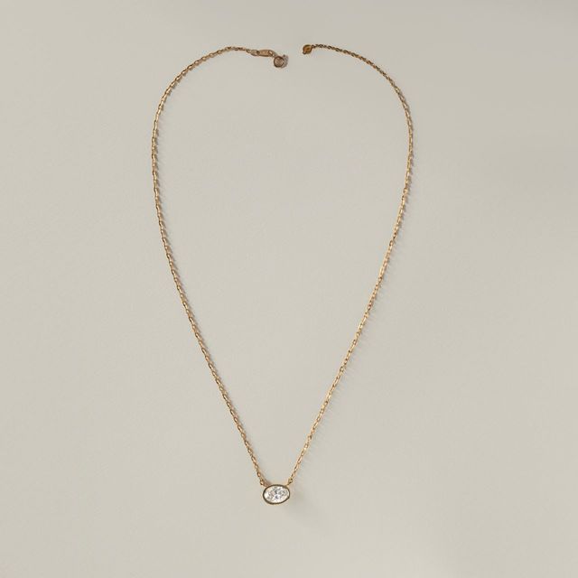 2.00 Carat East-West Bezel Set Oval Diamond Pendant in Yellow Gold