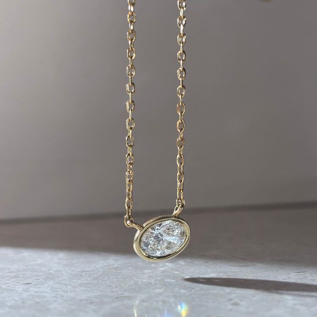 2.00 Carat East-West Bezel Set Oval Diamond Pendant in Yellow Gold