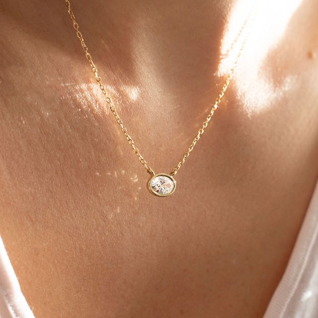 2.00 Carat East-West Bezel Set Oval Diamond Pendant in Yellow Gold