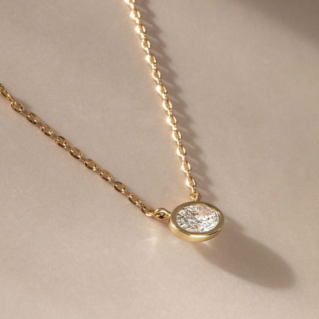 2.00 Carat East-West Bezel Set Oval Diamond Pendant in Yellow Gold