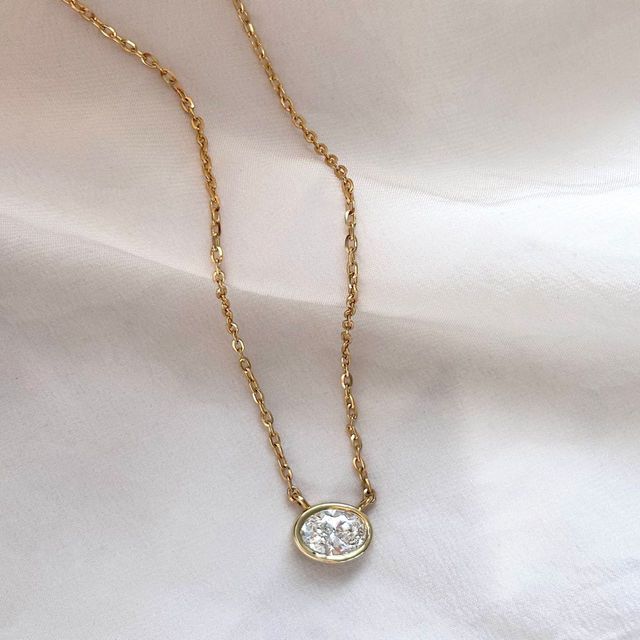 2.00 Carat East-West Bezel Set Oval Diamond Pendant in Yellow Gold