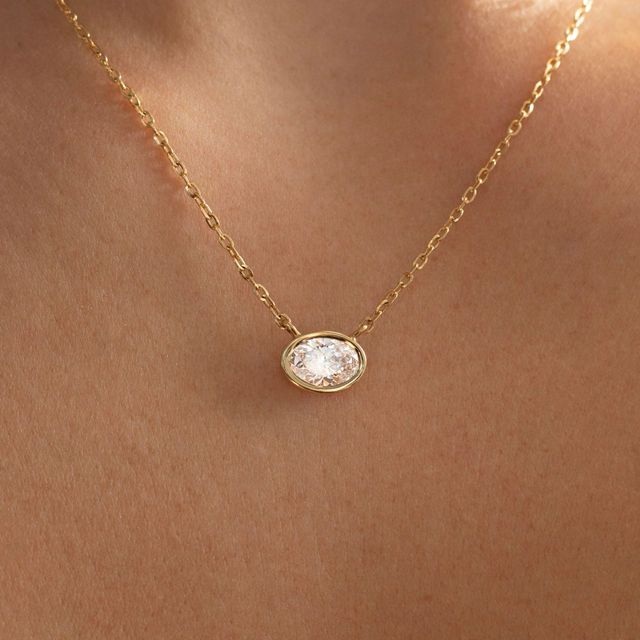 2.00 Carat East-West Bezel Set Oval Diamond Pendant in Yellow Gold